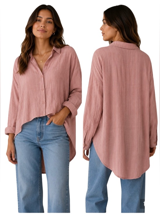 Silk & Salt Tops - Women's Relaxed Button-Down Shirt in Dusty Pink
